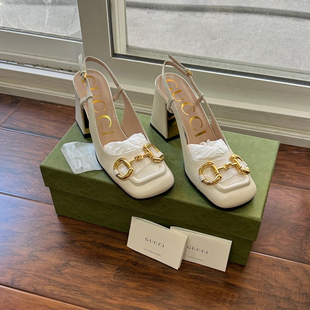 Gucci Women's Cream Block Heel Slingbacks